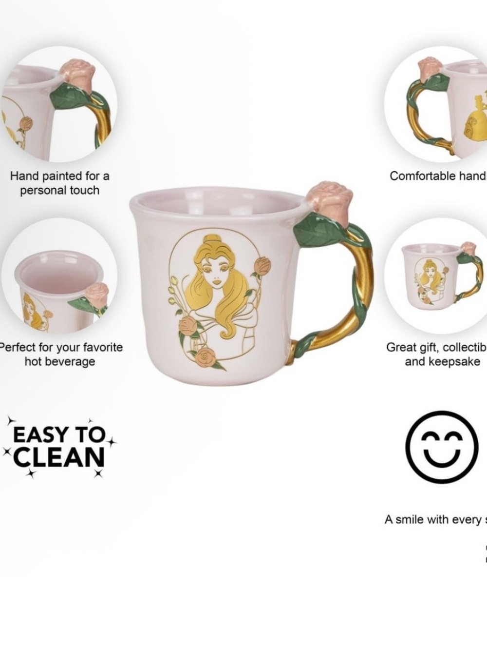 Pink Belle Floral Ceramic Mug with Gold Accents - Picture 7 of 7